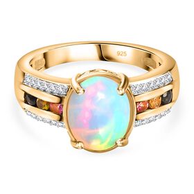 AA Natürlicher, äthiopischer Welo Opal, Mehrfarbiger-Turmalin Ring, 925 Silber 750 Gelb Vermeil (Größe 18.00) ca. 2.05 ct
