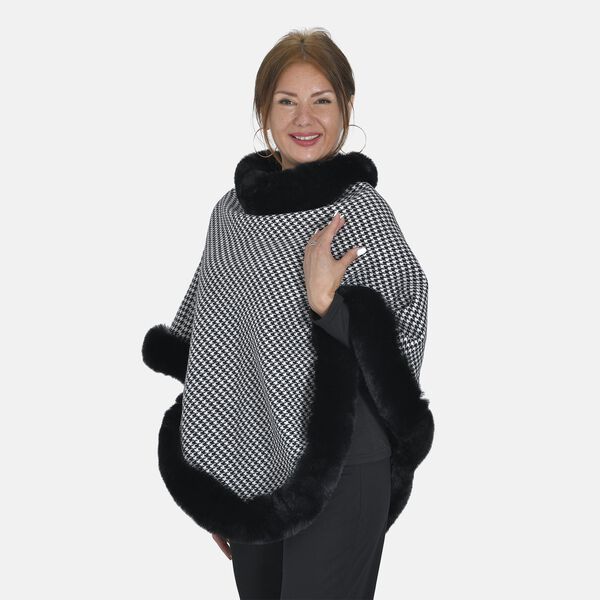 Kunstpelz-Poncho, Hahnentrittmuster, 70x92 cm, schwarz und wei&szlig; image number 4