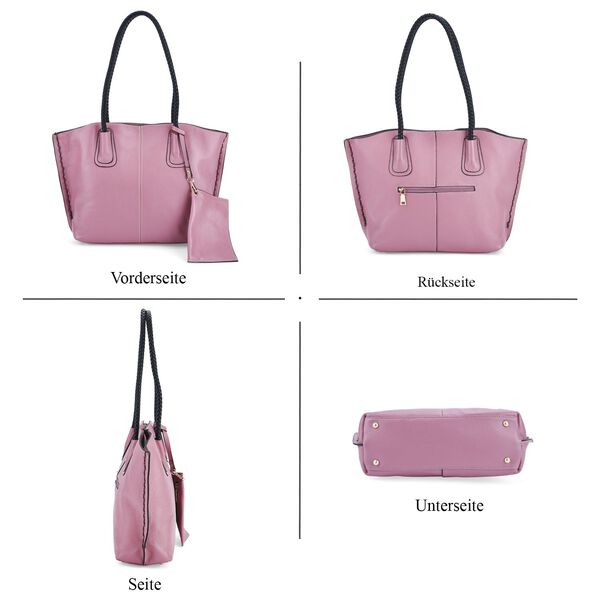 2er-Set Echtleder-Shopper, stilvolle Handtaschen mit passendem Reißverschluss-Etui, Rosa image number 5