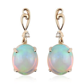 AAA Natürlicher, äthiopischer Welo Opal, Weißer Diamant AGI zertifiziert und geprüft Ohrringe 417 Gold ca. 5.01 ct