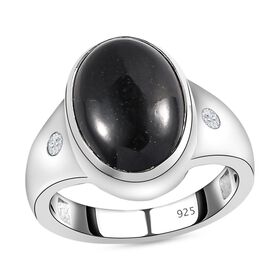 Schwarzer Turmalin und Moissanit Ring, 925 Silber platiniert, ca. 6,28 ct