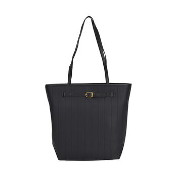 Tragetasche aus echtem Leder mit dekorativer Schnalle und zwei Griffen, 25&times;11&times;32 cm, Schwarz