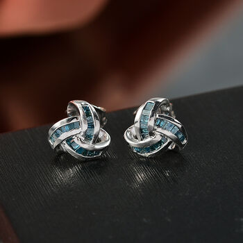 Liebesknoten blaue Diamant-Ohrstecker, 925 Silber platiniert - 0,25 ct.