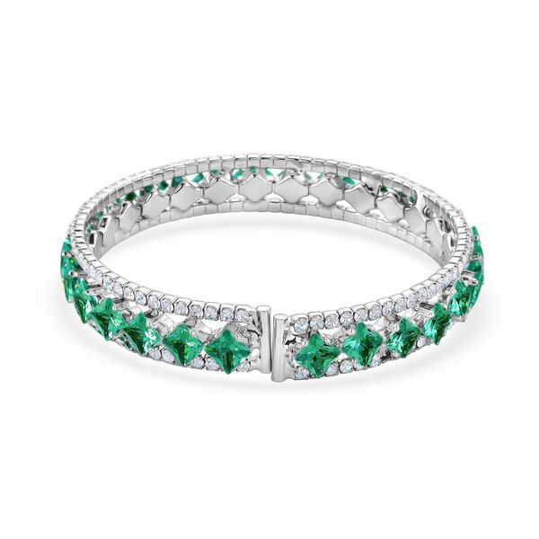 Gr&uuml;ner Zirkonia, Wei&szlig;er Zirkonia Armreif, Flexibles (ca. 18-19 cm) Nickelfreies Messing image number 4