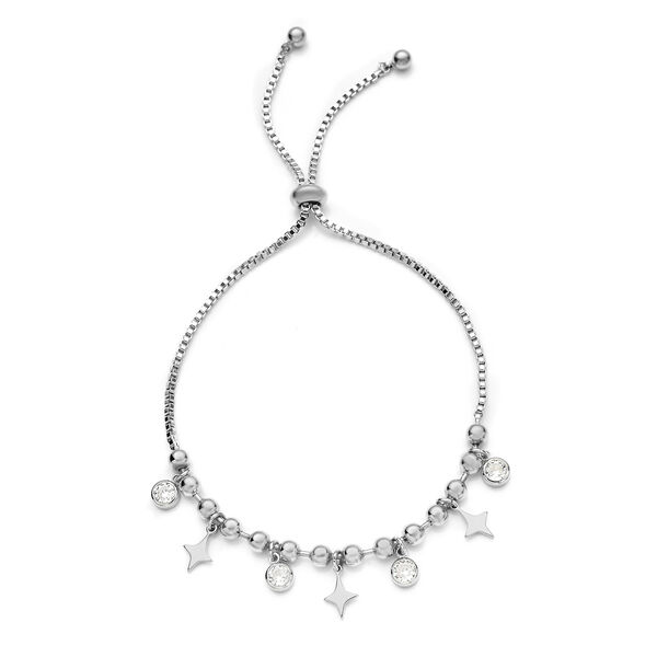 Wei&szlig;er Zirkonia Bolo Armband ca. 15.25 cm Silber tone ca. 0,20 ct