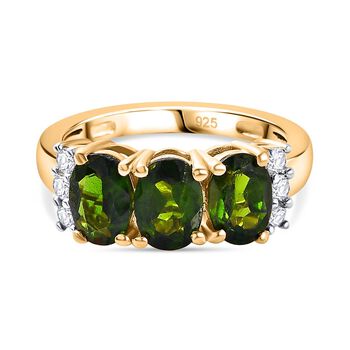 Nat&uuml;rlicher Chromdiopsid, Wei&szlig;er Zirkon Ring, 925 Silber Gelbgold Vermeil, (Gr&ouml;&szlig;e 19.00) ca. 2.87 ct