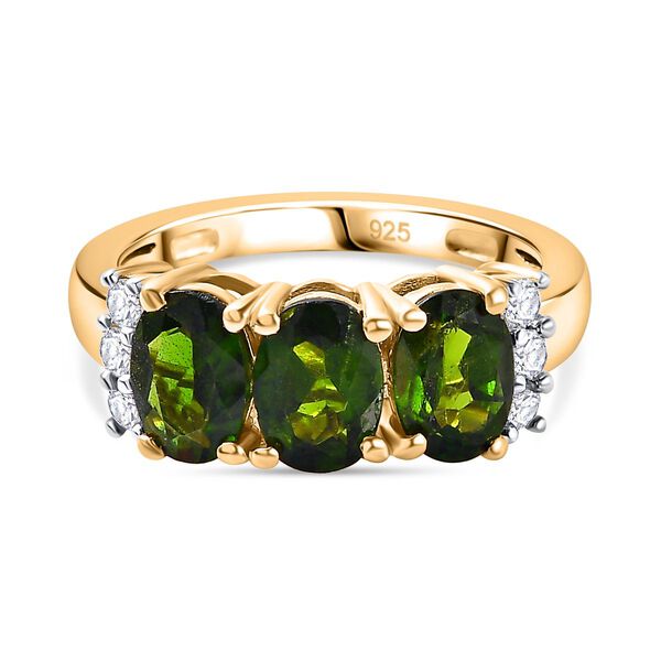 Nat&uuml;rlicher Chromdiopsid, Wei&szlig;er Zirkon Ring, 925 Silber Gelbgold Vermeil, (Gr&ouml;&szlig;e 19.00) ca. 2.87 ct