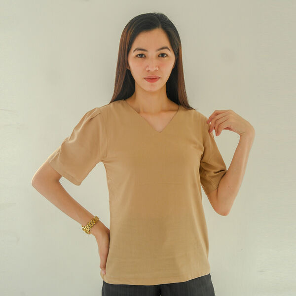 Frauen kurzes &Auml;rmel Top, hellbraun, Gr&ouml;&szlig;e 36 image number 0