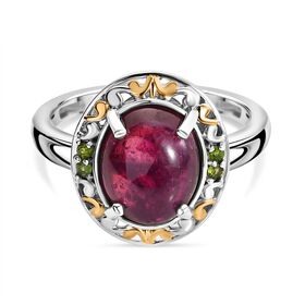 K&ouml;niglicher Glamour- AAA Afrikanischer Rubin (Fissure gef&uuml;llt), Nat&uuml;rlicher Chromdiopsid Ring 925 Silber rhodiniert (Gr&ouml;&szlig;e 18.00) ca. 5.40 ct