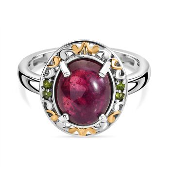 K&ouml;niglicher Glamour- AAA Afrikanischer Rubin (Fissure gef&uuml;llt), Nat&uuml;rlicher Chromdiopsid Ring 925 Silber rhodiniert (Gr&ouml;&szlig;e 18.00) ca. 5.40 ct