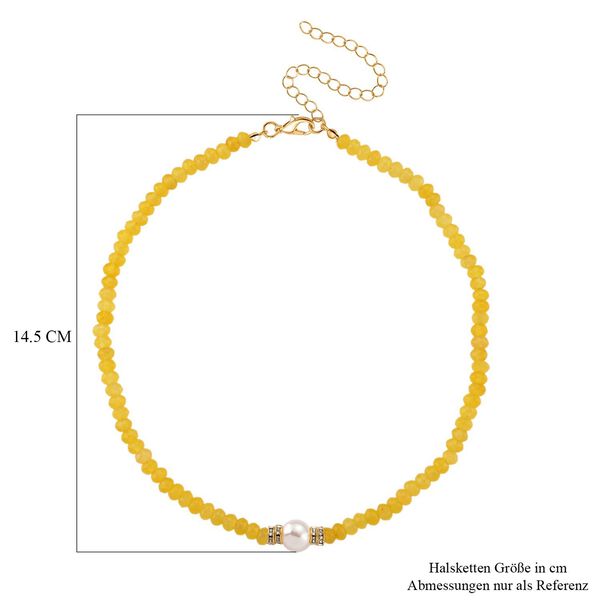 Muschelkernperle (9-11 mm) Halskette mit Gelbem Quarzit, verstellbar ca. 40.5 cm +10 cm Extender, goldfarben image number 7
