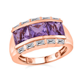 Zeitlose Art Kollektion - AA Rose De France Amethyst, Weißer Zirkon Ring 925 Silber 750 rosévergoldet (Größe 19.00) ca. 3.58 ct