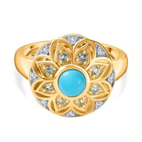 AA Amerikanischer natürlicher Sleeping Beauty Türkis, Blauer Apatit Ring, 925 Silber 750 Gelbgold Vermeil (Größe 18.00) ca. 0.63 ct