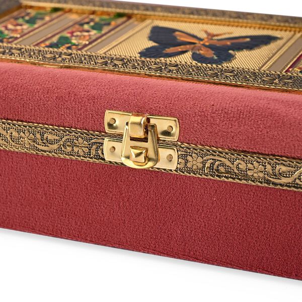 Handgefertigte Schmuckbox mit Schmetterling-Prägung, oxidiertes Finish, 24,2x15x7 cm, Silber-rosa image number 6