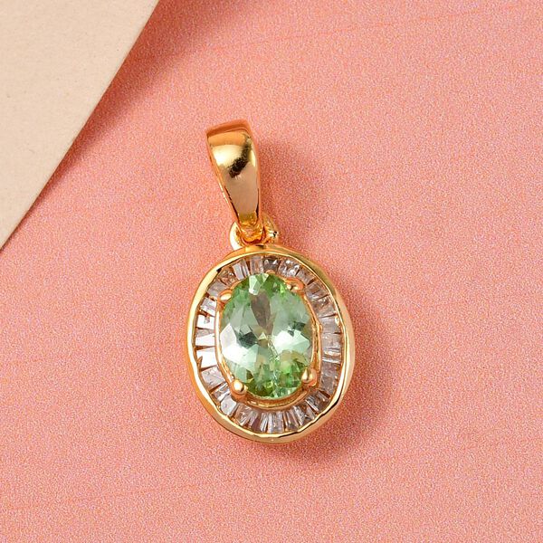 Natürlicher Merelani-Mint Granat und weißer Diamant-Anhänger, 925 Silber Gelbgold Vermeil ca. 1.02 ct image number 2