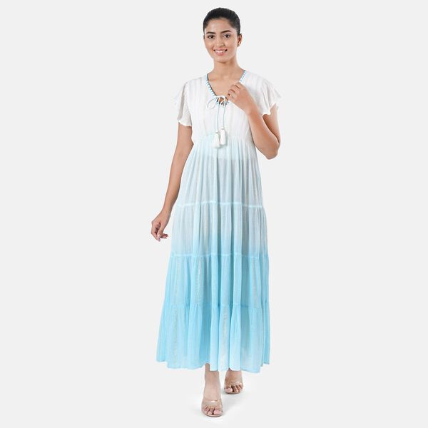 Maxikleid aus Viskose-Crepe mit Lurex Ombre-Schal mit Quasten aus Poly-Seide-Modal und Crossbody Tasche Mintgr&uuml;n image number 1