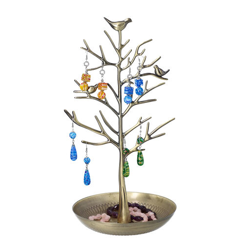 Antiker Vogel Baum Schmuckständer, Gold image number 1