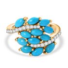 AA Amerikanischer natürlicher Sleeping Beauty Türkis, Weißer Zirkon Ring 925 Silber 750 Gelbgold Vermeil (Größe 17.00) ca. 2.35 ct