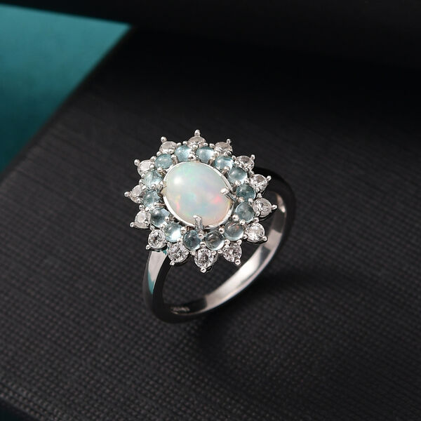 AA Nat&uuml;rlicher, &auml;thiopischer Welo Opal, Wei&szlig;er Zirkon Ring 925 Silber rhodiniert (Gr&ouml;&szlig;e 19.00) ca. 2,28 ct image number 2