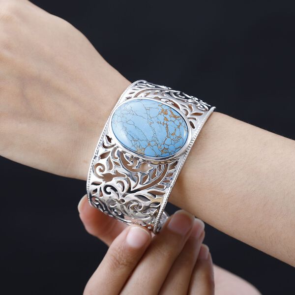 Blaues T&uuml;rkis Armreif, ca. 19 cm, platiniert ca. 56.79 ct image number 3