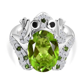 GP Trionfo Kollektion - Chartreuse Quarz, Schwarzer Spinell Ring 925 Silber rhodiniert (Gr&ouml;&szlig;e 17.00) ca. 6.73 ct