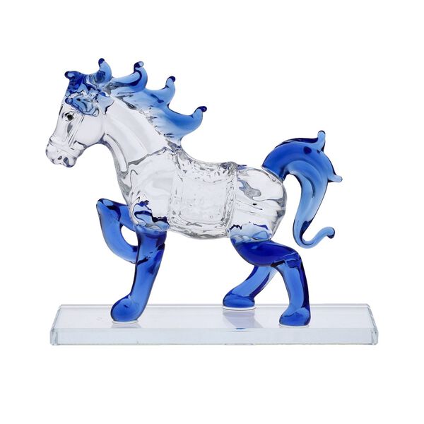 Dekorative Kristallglas-Pferdefigur auf quadratischem St&auml;nder, Gr&ouml;&szlig;e 12x12x6 cm, Blau image number 3
