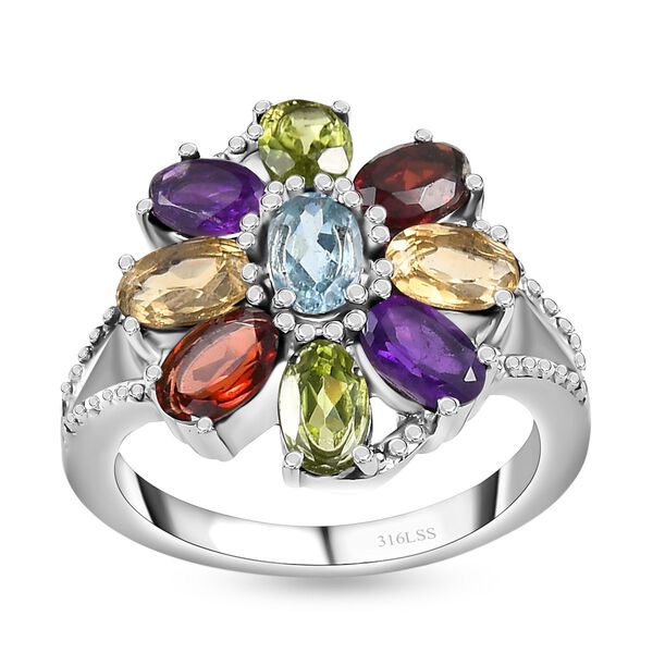 5er Set- Mehrfarbiger Ring, Armband, Ohrringe und Anh&auml;nger mit Kette, Schmuckset, Gr&ouml;&szlig;e (16.00), Edelstahl ca. 22.40 ct image number 5