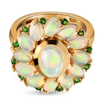 Nat&uuml;rlicher, &auml;thiopischer Opal und Chromdiopsid-Ring, 925 Silber vergoldet  ca. 2,97 ct