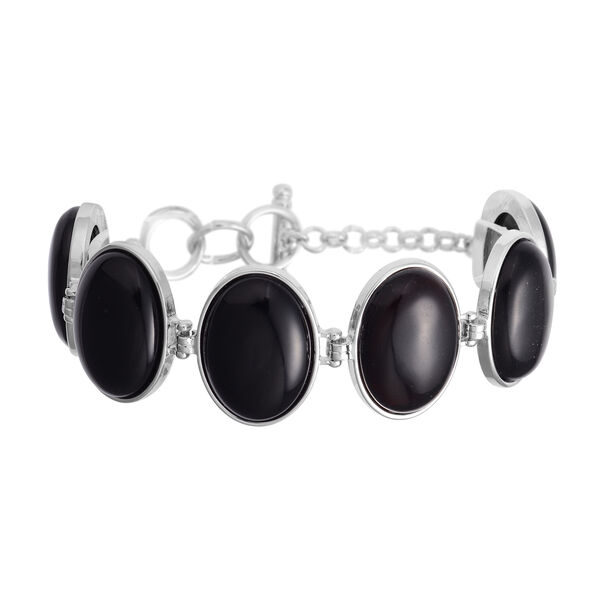 Schwarzes Achat-Armband, 19 cm, silberfarben ca. 116,50 ct