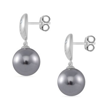 Tahiti Muschelkernperle, Moissanit Ohrringe 925 Silber platiniert