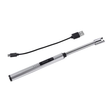Elektrisches Stabfeuerzeug mit flexiblem, langem Hals & USB-Ladegerät, Größe 24 cm,  Silber