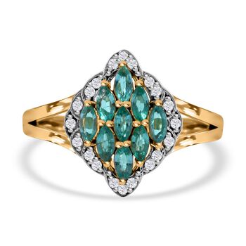 AAA Kagem Sambischer Smaragd, Wei&szlig;er Zirkon Ring, 925 Silber Gelbgold Vermeil, (Gr&ouml;&szlig;e 19.00) ca. 0.85 ct