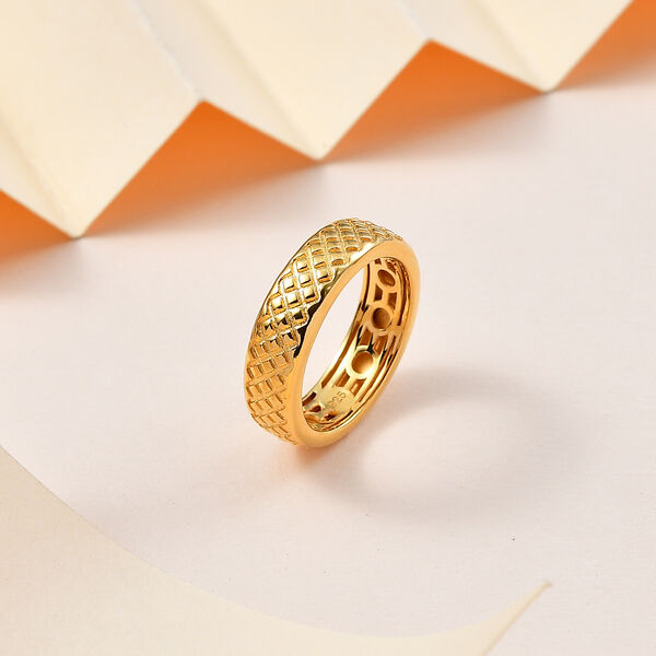 Handgearbeiteter Bandring mit Diamantschliff-Muster, 925 Silber Gelbgold Vermeil image number 2