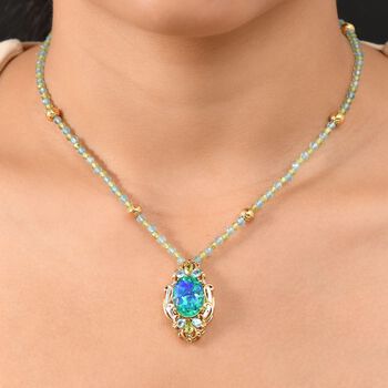 D joy Pfau Quarz Triplette, Peridot Halskette ca. 45 cm 925 Silber Rhodiniert und 750 Gelbgold Vermeil ca. 32,48 ct.