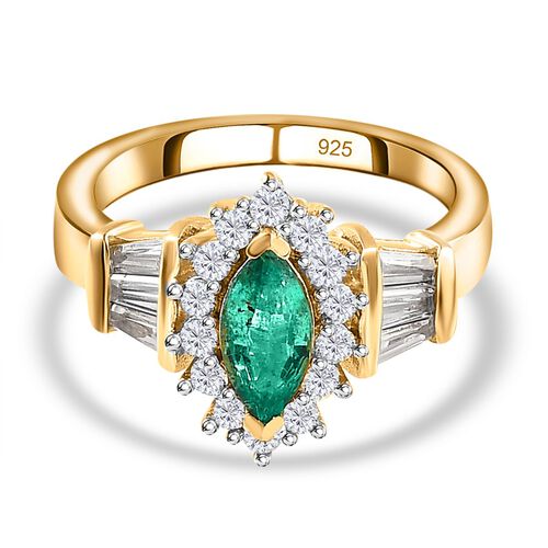 AAA Smaragd, Weißer Zirkon Ring, 925 Silber Gelbgold Vermeil (Größe 17.00) ca. 1.28 ct image number 0