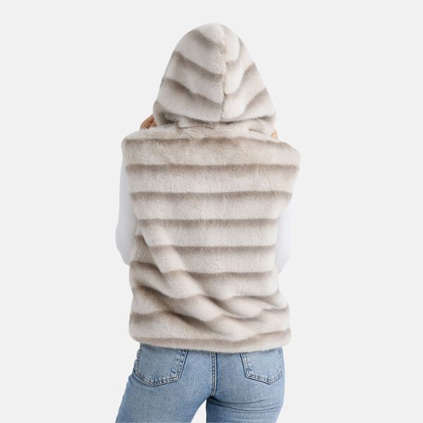 Weste mit Kapuze aus Webpelz, Einheitsgröße, Beige image number 2