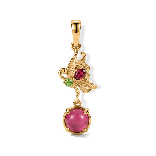 D'Joy Flamingo Mondstein, Nat&uuml;rlicher Rhodolith Granat Anh&auml;nger 925 Silber 750 Vergoldet ca. 1.66 ct