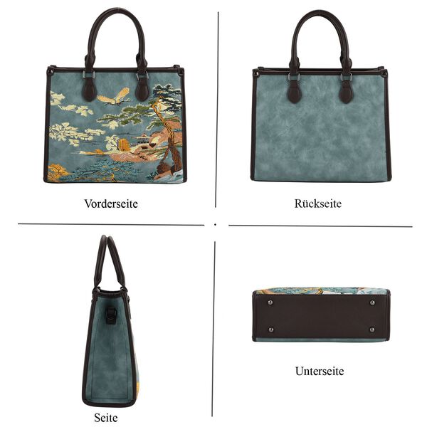 Bestickte Crossbody Tasche, Kunstleder, Blumen Design, 32 x 12 x 25 cm, Blau image number 5