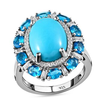 Nat&uuml;rlicher Sleeping Beauty T&uuml;rkis, Neon Apatit und Zirkon-Ring - 6,71 ct.