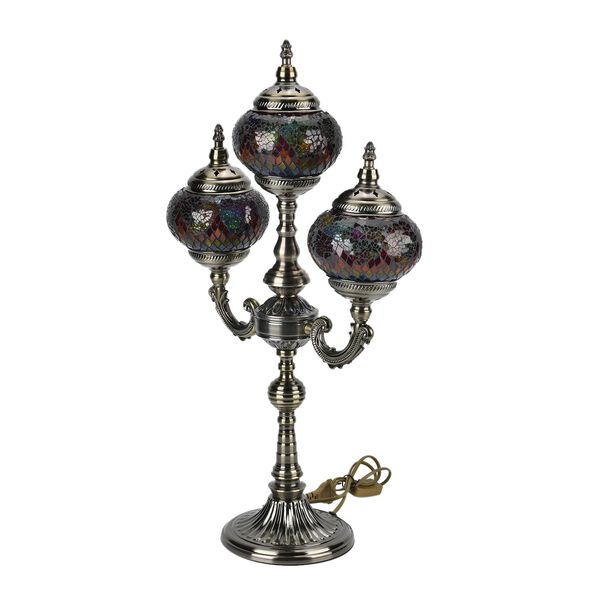 Mosaikglas-Tischlampe mit bronzefarbenem Sockel image number 2