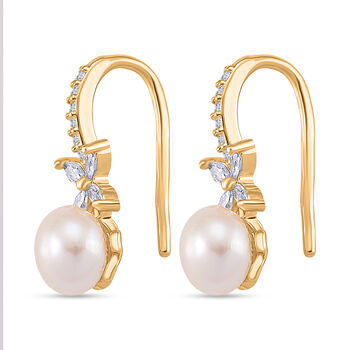 Wei&szlig;e S&uuml;&szlig;wasser Perle (6-8 mm), Wei&szlig;er Zirkonia Ohrringe Nickelfreies Messing vergoldet