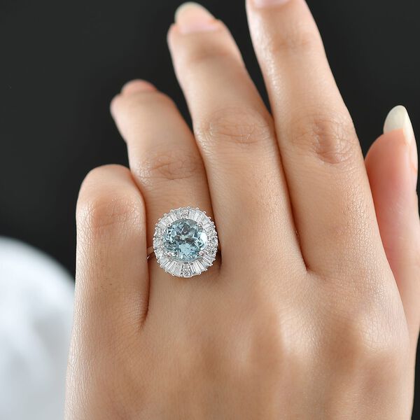 LUXURIANT AAA Aquamarin und SI-GH Labor Diamant Ring in 417 Wei&szlig;gold - 1,16 ct. image number 2