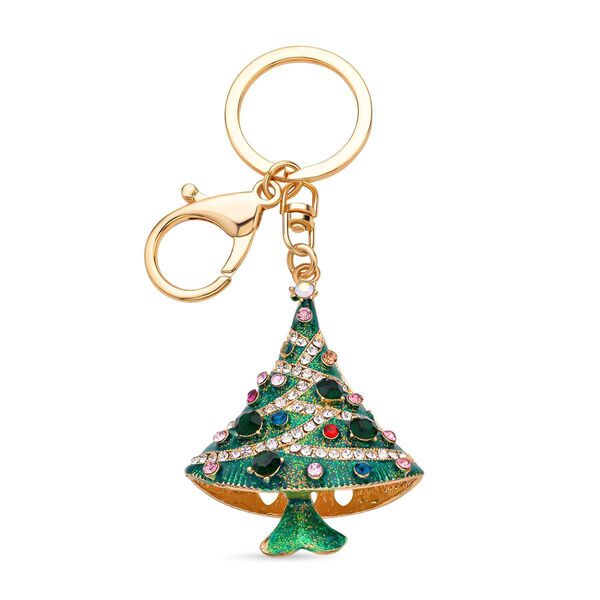 2er-Set - mehrfarbiger Kristall-Weihnachtsbaum und Weihnachtsgeschenke-Schlitten-Schlüsselanhänger image number 3