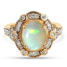 Natürlicher, äthiopischer Opal und Zirkon-Ring, 925 Silber Gelbgold Vermeil  ca. 2,01 ct Natürlicher, äthiopischer Opal und Zirkon-Ring, 925 Silber Gelbgold Vermeil  ca. 2,01 ct