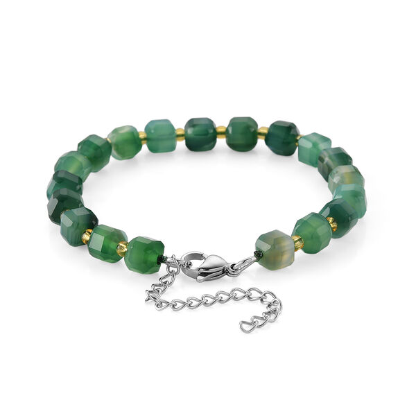 Gr&uuml;ner Achat, Glas Armband ca. Flexibles cm 316L Edelstahl 58.00 ct image number 2