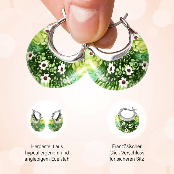 Gr&uuml;ne Huggie-Ohrringe im Murano-Stil image number 7