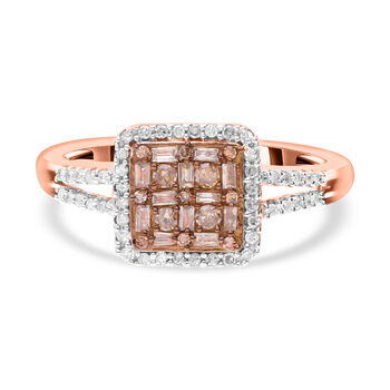 Nat&uuml;rlicher Champagner Diamant Ring, 925 Silber Ros&eacute;gold Vermeil (Gr&ouml;&szlig;e 16.00) ca. 0.50 ct