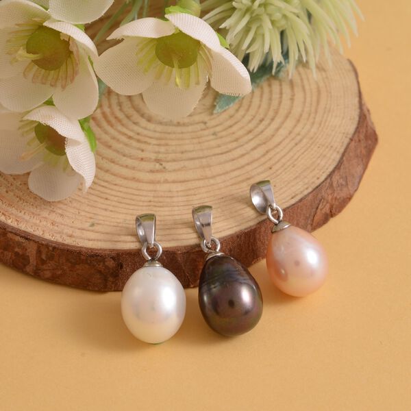 3er Set Süßwasser Perlen-Anhänger, Edelstahl image number 2