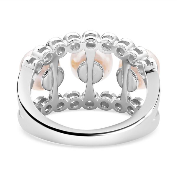 Japanische Akoya Perle und wei&szlig;er Zirkon-Ring - 0,54 ct. image number 6