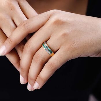 Geometric Meander Kagem sambischer Smaragd und Zirkon-Ring - 0,91 ct.